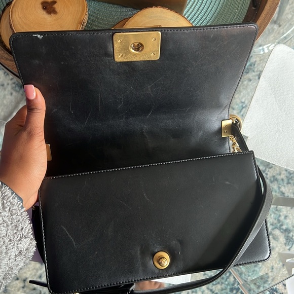 Authentic black Chanel medium gold chain bag. Normal scratch and wear. - Picture 6 of 12